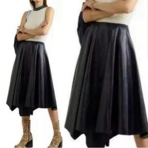 NWT 7 for All Mankind Asymmetrical Hem Faux leather Midi Skirt Black size large